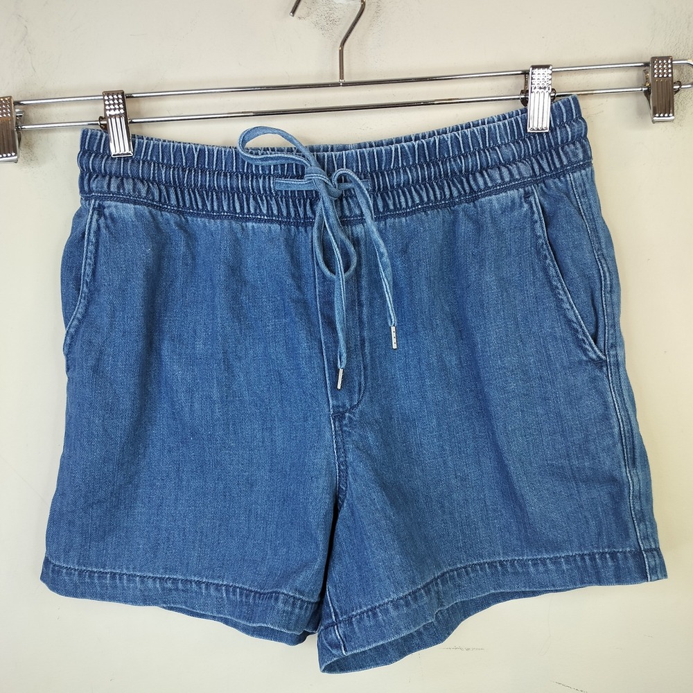 GAP Denim Chambray Shorts Small Elastic Drawstring Waist Cotton Lyocell